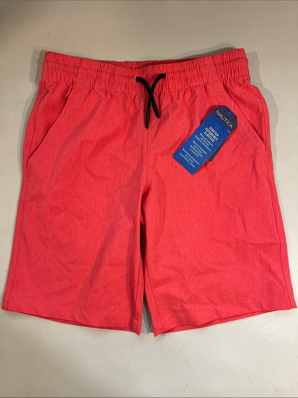 Nautica Kids Coral Red Elastic Waist Shorts with Black Drawstring